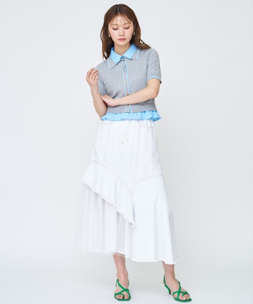 AND COUTURE(アンドクチュール)の「チュール切替デニムスカート(デニムスカート・レディース・ブルー/オフホワイト・SMALL/MEDIUM)」の7枚目の写真