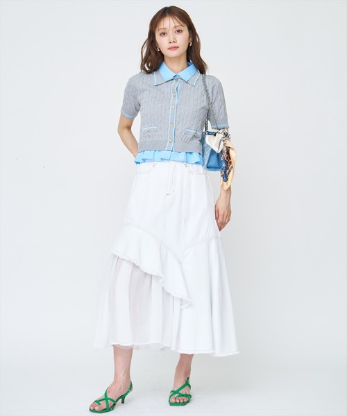 AND COUTURE(アンドクチュール)の「チュール切替デニムスカート(デニムスカート・レディース・ブルー/オフホワイト・SMALL/MEDIUM)」の8枚目の写真