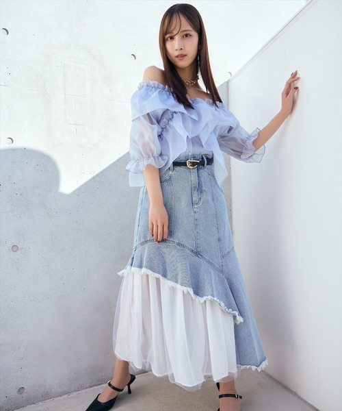 AND COUTURE(アンドクチュール)の「チュール切替デニムスカート(デニムスカート・レディース・ブルー/オフホワイト・SMALL/MEDIUM)」の10枚目の写真