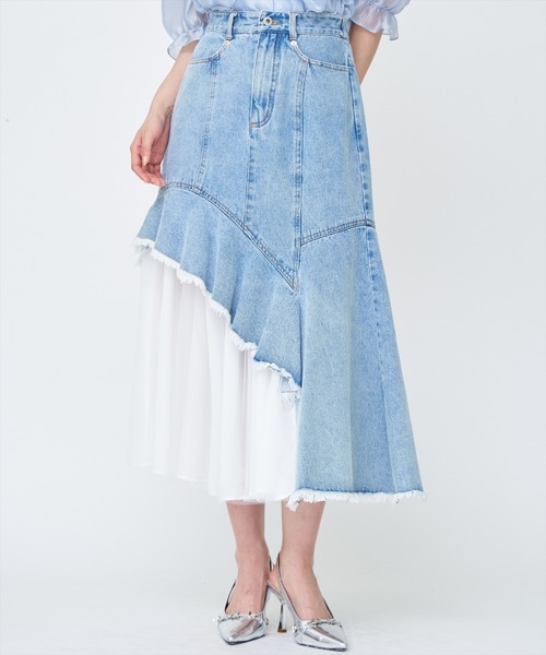 AND COUTURE(アンドクチュール)の「チュール切替デニムスカート(デニムスカート・レディース・ブルー/オフホワイト・SMALL/MEDIUM)」の14枚目の写真