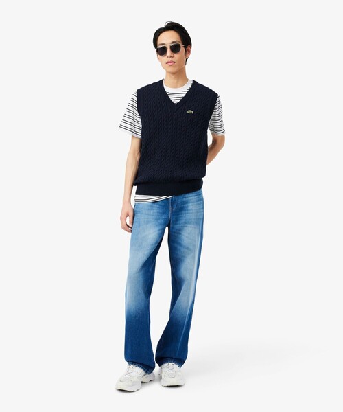 LACOSTE（ラコステ）の「マルチボーダーリンガーネック半袖Tシャツ（Tシャツ/カットソー・メンズ・ブラック/ライトブルー/ベージュ・2/3/4/5/6）」の22枚目の写真