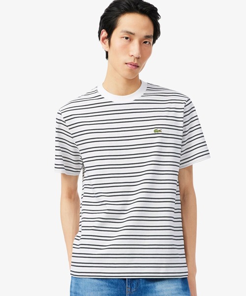 LACOSTE（ラコステ）の「マルチボーダーリンガーネック半袖Tシャツ（Tシャツ/カットソー・メンズ・ブラック/ライトブルー/ベージュ・2/3/4/5/6）」の2枚目の写真