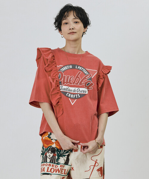 Freada(フリーダ)の「Freada/フリーダ フリルリメイク風プリントTEE(Tシャツ/カットソー・レディース・オフホワイト/レッド・ONE SIZE)」の16枚目の写真