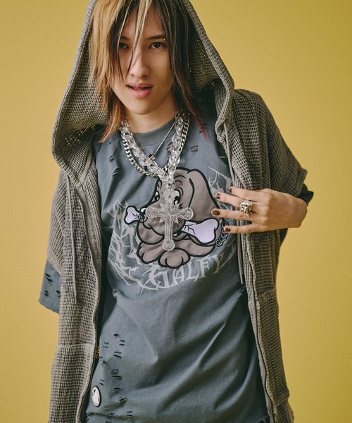 GALFY(ガルフィー)の「【GALFY/ガルフィー】病みに透けし ポンチョ(パーカー・メンズ・ブルーグレー/スミクロ/アッシュグレー・XL/L)」の1枚目の写真