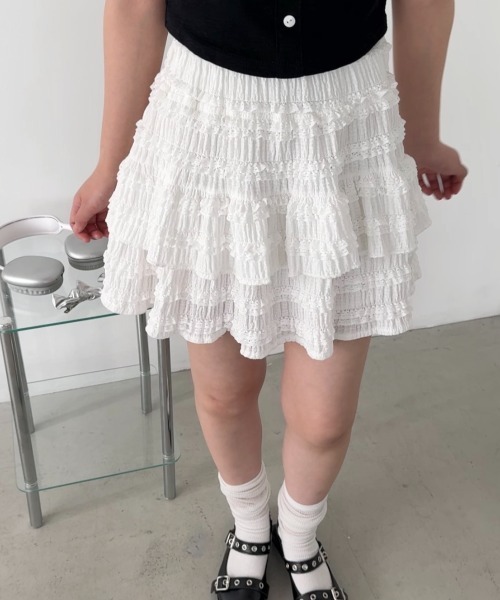 Loueme(ルエム)の「ホイップレースフリルミニスカパン(スカート・レディース・ホワイト/ピンク/アイボリー/ブラック・FREE)」の5枚目の写真