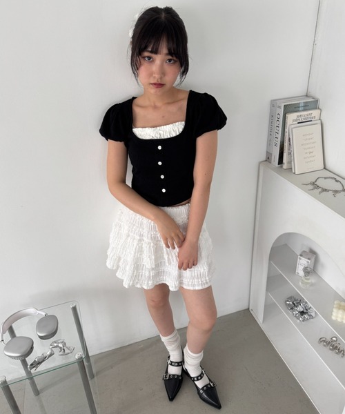 Loueme(ルエム)の「ホイップレースフリルミニスカパン(スカート・レディース・ホワイト/ピンク/アイボリー/ブラック・FREE)」の7枚目の写真