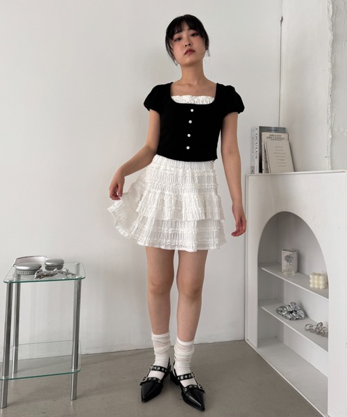 Loueme(ルエム)の「ホイップレースフリルミニスカパン(スカート・レディース・ホワイト/ピンク/アイボリー/ブラック・FREE)」の9枚目の写真