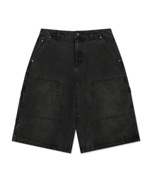 DOUBLE KNEE DENIM SHORTS - BLACK