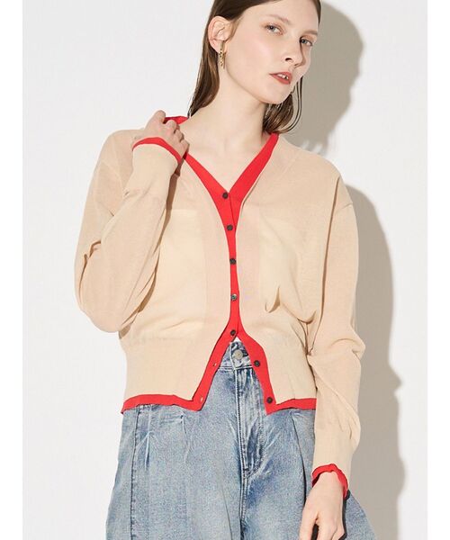 ELENDEEK（エレンディーク）の「カラーレイヤーシアーカーディガン（ニット/セーター・レディース・オフホワイト/ライム/ベージュ・FREE）」の2枚目の写真