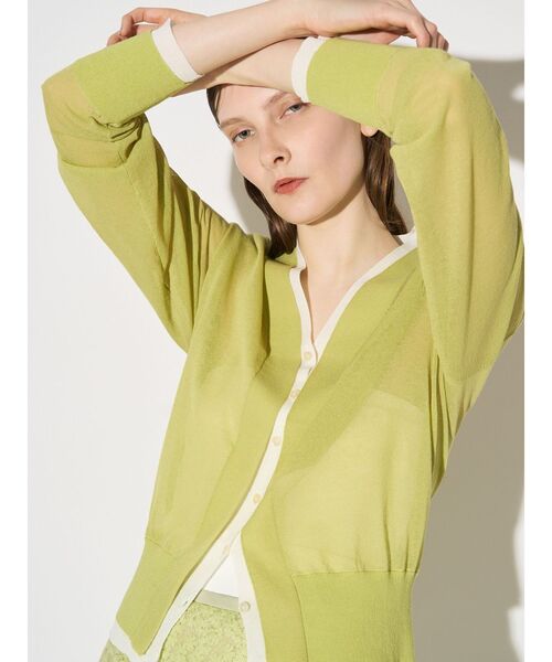 ELENDEEK（エレンディーク）の「カラーレイヤーシアーカーディガン（ニット/セーター・レディース・オフホワイト/ライム/ベージュ・FREE）」の4枚目の写真