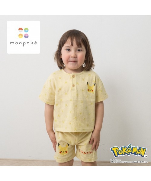 monpoke モンポケ セットアップ 半袖Tシャツ+ハーフパンツ 総柄