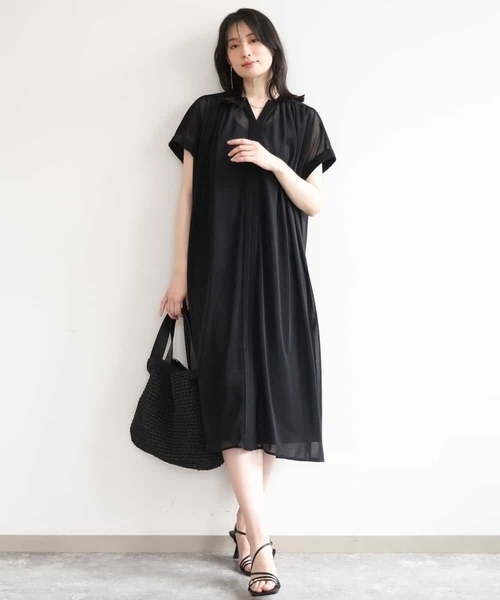 OFUON le MK(オフオンルエムケー)の「キーネックシアーワンピース/洗濯機で洗える/WEB限定サイズあり(ワンピース・レディース・ブラック/ブルー系その他/モカ・40/38/36)」の10枚目の写真
