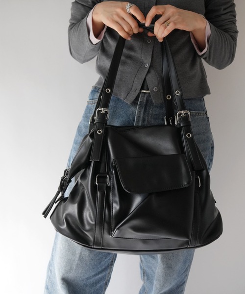 Port（ポート）の「【 Port / ポート 】 フロント ポケット フェイクレザー ボストンバッグ #_（ボストンバッグ・レディース・ブラウン/ブラック・FREE）」の6枚目の写真