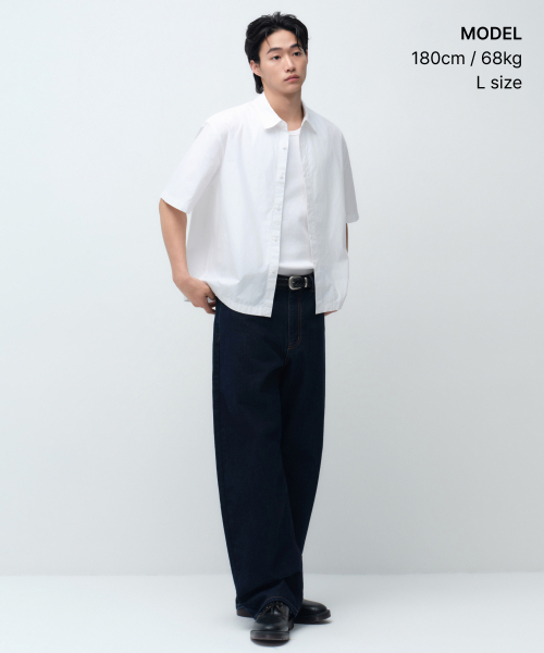 MUSINSA STANDARD（ムシンサスタンダード）の「ウォッシュドポプリン半袖クロップシャツ[ホワイト]（シャツ/ブラウス・メンズ・その他・LARGE/X-LARGE/2XL/SMALL/MEDIUM）」の5枚目の写真