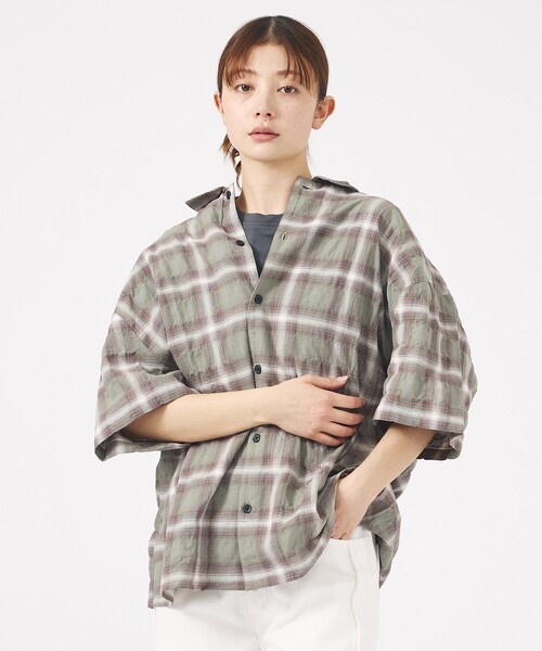 Revo.(レボ)の「【Revo. / レヴォ】TH-4093 / オンブレチェック 半袖シャツ / ユニセックス(シャツ/ブラウス・メンズ・グリーン/ブラウン/ブラック・M/L)」の3枚目の写真