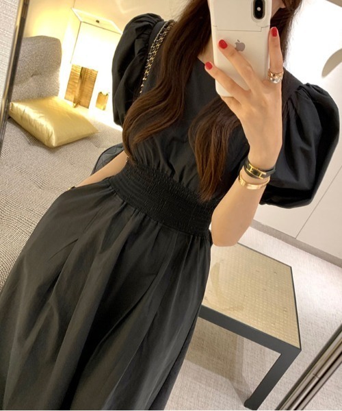 FREE STYLISTS(フリー スタイリスト)の「YUGA_YGMC Korean-style Puff-sleeve high-waisted long dress(ワンピース・レディース・ブラック/ホワイト・FREE)」の10枚目の写真