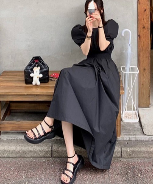 FREE STYLISTS(フリー スタイリスト)の「YUGA_YGMC Korean-style Puff-sleeve high-waisted long dress(ワンピース・レディース・ブラック/ホワイト・FREE)」の11枚目の写真