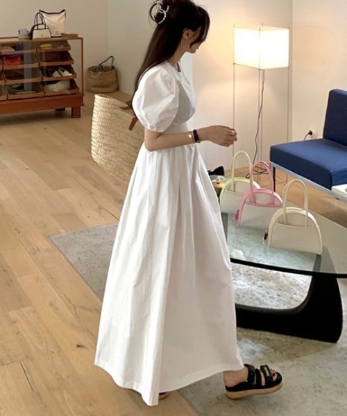 FREE STYLISTS(フリー スタイリスト)の「YUGA_YGMC Korean-style Puff-sleeve high-waisted long dress(ワンピース・レディース・ブラック/ホワイト・FREE)」の18枚目の写真