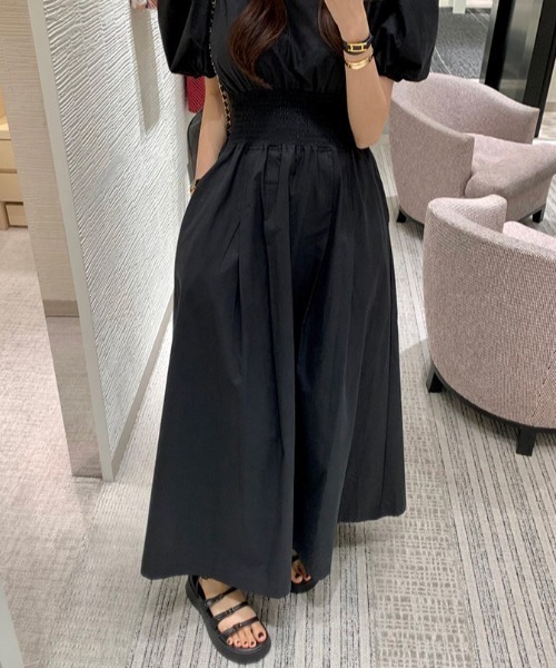 FREE STYLISTS(フリー スタイリスト)の「YUGA_YGMC Korean-style Puff-sleeve high-waisted long dress(ワンピース・レディース・ブラック/ホワイト・FREE)」の8枚目の写真