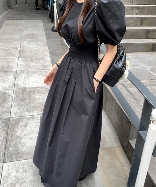 FREE STYLISTS(フリー スタイリスト)の「YUGA_YGMC Korean-style Puff-sleeve high-waisted long dress(ワンピース・レディース・ブラック/ホワイト・FREE)」の14枚目の写真
