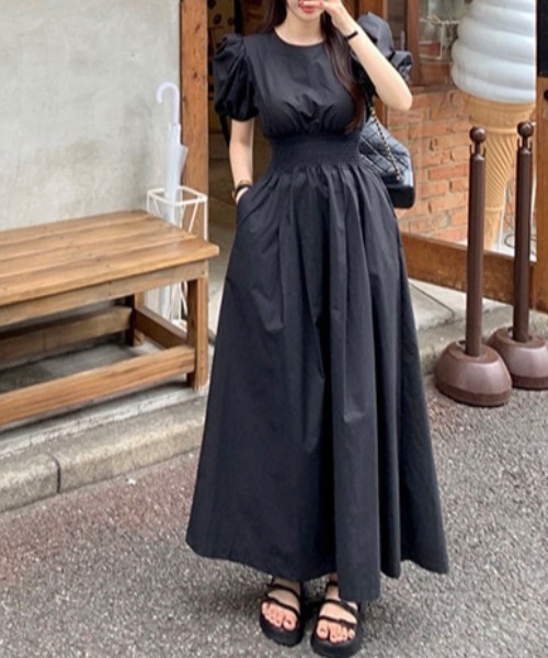 FREE STYLISTS(フリー スタイリスト)の「YUGA_YGMC Korean-style Puff-sleeve high-waisted long dress(ワンピース・レディース・ブラック/ホワイト・FREE)」の13枚目の写真