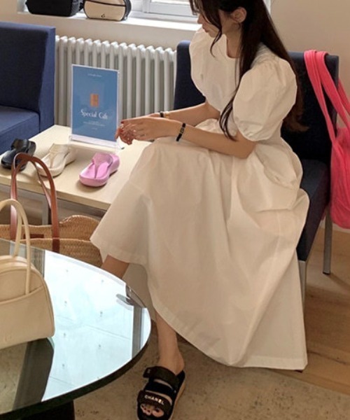 FREE STYLISTS(フリー スタイリスト)の「YUGA_YGMC Korean-style Puff-sleeve high-waisted long dress(ワンピース・レディース・ブラック/ホワイト・FREE)」の15枚目の写真