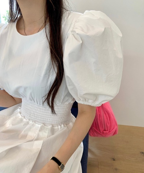 FREE STYLISTS(フリー スタイリスト)の「YUGA_YGMC Korean-style Puff-sleeve high-waisted long dress(ワンピース・レディース・ブラック/ホワイト・FREE)」の16枚目の写真