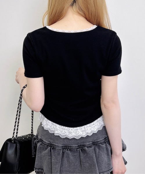 INGNI（イング）の「【WEB限定】ヘンリーネックレース付プレートロゴ半袖リブトップス（Tシャツ/カットソー・レディース・ブラック/グレー・M）」の7枚目の写真