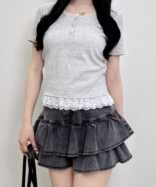 INGNI（イング）の「【WEB限定】ヘンリーネックレース付プレートロゴ半袖リブトップス（Tシャツ/カットソー・レディース・ブラック/グレー・M）」の22枚目の写真