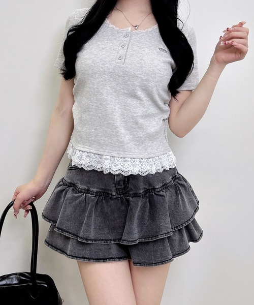 INGNI（イング）の「【WEB限定】ヘンリーネックレース付プレートロゴ半袖リブトップス（Tシャツ/カットソー・レディース・ブラック/グレー・M）」の21枚目の写真