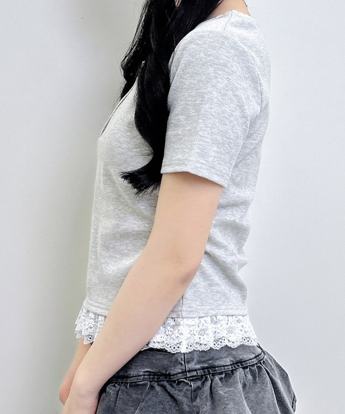 INGNI（イング）の「【WEB限定】ヘンリーネックレース付プレートロゴ半袖リブトップス（Tシャツ/カットソー・レディース・ブラック/グレー・M）」の20枚目の写真