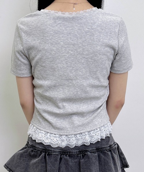 INGNI（イング）の「【WEB限定】ヘンリーネックレース付プレートロゴ半袖リブトップス（Tシャツ/カットソー・レディース・ブラック/グレー・M）」の19枚目の写真
