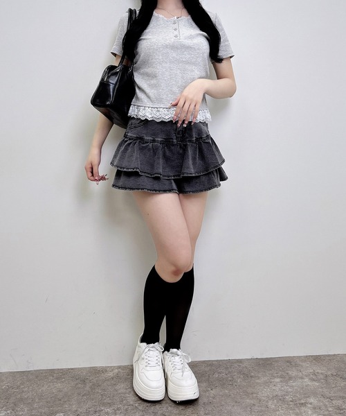 INGNI（イング）の「【WEB限定】ヘンリーネックレース付プレートロゴ半袖リブトップス（Tシャツ/カットソー・レディース・ブラック/グレー・M）」の17枚目の写真