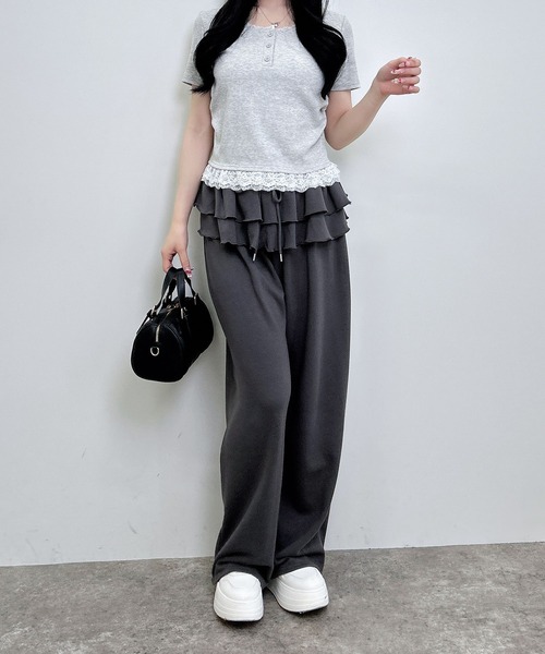 INGNI（イング）の「【WEB限定】ヘンリーネックレース付プレートロゴ半袖リブトップス（Tシャツ/カットソー・レディース・ブラック/グレー・M）」の12枚目の写真