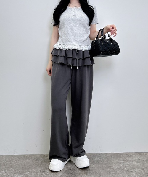 INGNI（イング）の「【WEB限定】ヘンリーネックレース付プレートロゴ半袖リブトップス（Tシャツ/カットソー・レディース・ブラック/グレー・M）」の13枚目の写真