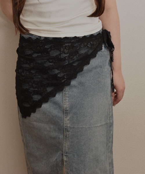 VIBGYOR Women(ヴィブジョー ウィメン)の「【resonance】フラワー刺繍 レース ラップスカート/付け裾【マルチウェイ】(その他トップス・レディース・ブラック系/ホワイト系・FREE)」の9枚目の写真