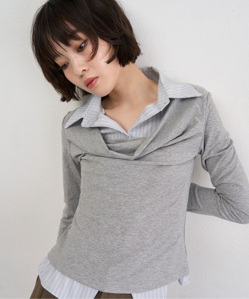 NUJOH(ヌゾ)の「Layered Collar Draped Top / レイヤードカラードレープトップ(シャツ/ブラウス・レディース・グレー/チャコールグレー・FREE)」の2枚目の写真