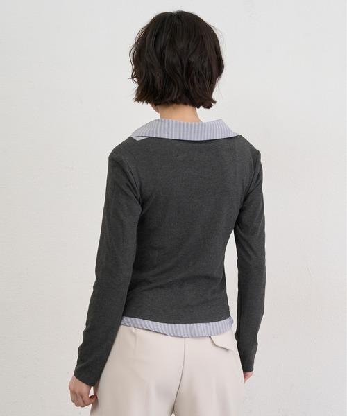 NUJOH(ヌゾ)の「Layered Collar Draped Top / レイヤードカラードレープトップ(シャツ/ブラウス・レディース・グレー/チャコールグレー・FREE)」の6枚目の写真