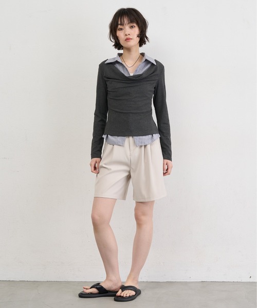NUJOH(ヌゾ)の「Layered Collar Draped Top / レイヤードカラードレープトップ(シャツ/ブラウス・レディース・グレー/チャコールグレー・FREE)」の9枚目の写真