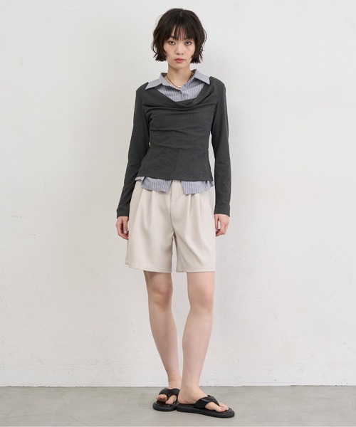 NUJOH(ヌゾ)の「Layered Collar Draped Top / レイヤードカラードレープトップ(シャツ/ブラウス・レディース・グレー/チャコールグレー・FREE)」の7枚目の写真