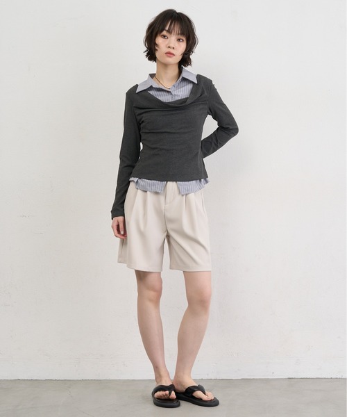 NUJOH(ヌゾ)の「Layered Collar Draped Top / レイヤードカラードレープトップ(シャツ/ブラウス・レディース・グレー/チャコールグレー・FREE)」の11枚目の写真