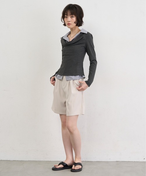 NUJOH(ヌゾ)の「Layered Collar Draped Top / レイヤードカラードレープトップ(シャツ/ブラウス・レディース・グレー/チャコールグレー・FREE)」の10枚目の写真