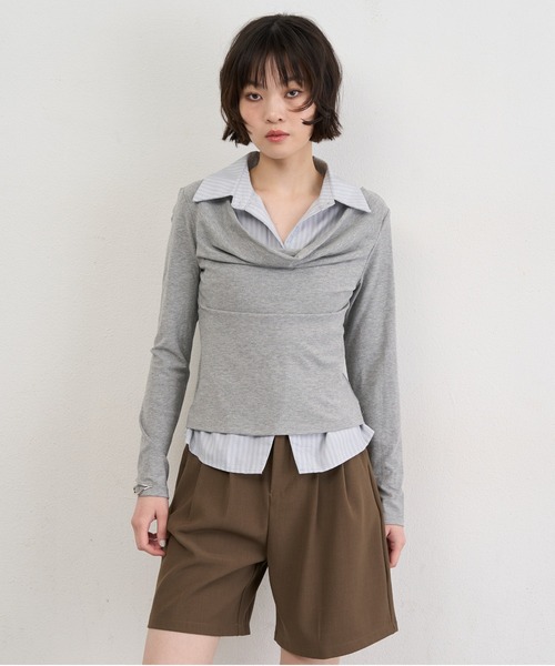 NUJOH(ヌゾ)の「Layered Collar Draped Top / レイヤードカラードレープトップ(シャツ/ブラウス・レディース・グレー/チャコールグレー・FREE)」の15枚目の写真