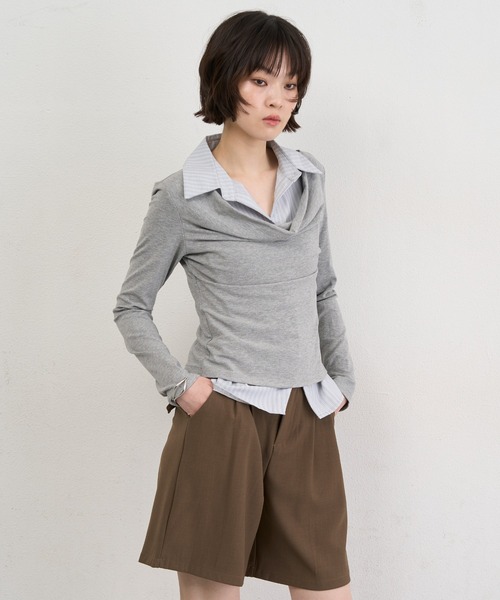 NUJOH(ヌゾ)の「Layered Collar Draped Top / レイヤードカラードレープトップ(シャツ/ブラウス・レディース・グレー/チャコールグレー・FREE)」の16枚目の写真