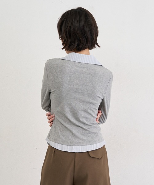 NUJOH(ヌゾ)の「Layered Collar Draped Top / レイヤードカラードレープトップ(シャツ/ブラウス・レディース・グレー/チャコールグレー・FREE)」の19枚目の写真