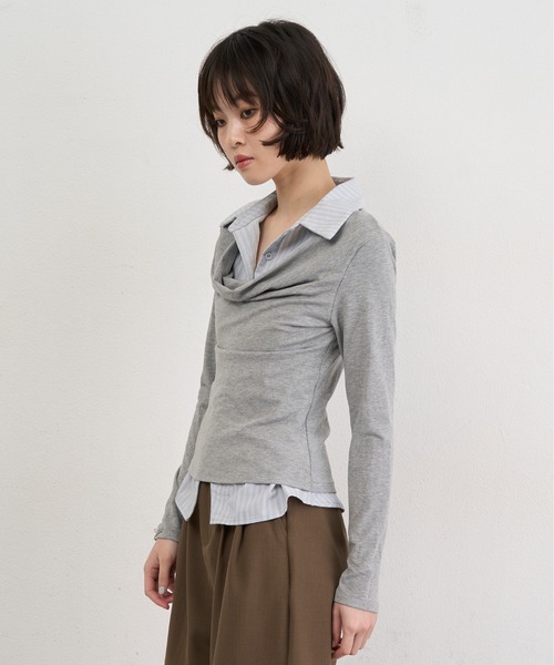 NUJOH(ヌゾ)の「Layered Collar Draped Top / レイヤードカラードレープトップ(シャツ/ブラウス・レディース・グレー/チャコールグレー・FREE)」の18枚目の写真