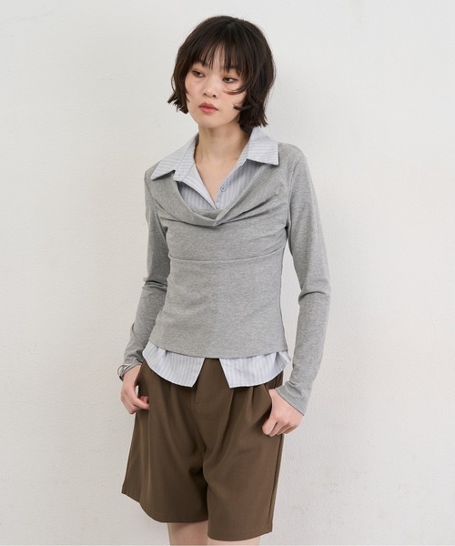 NUJOH(ヌゾ)の「Layered Collar Draped Top / レイヤードカラードレープトップ(シャツ/ブラウス・レディース・グレー/チャコールグレー・FREE)」の17枚目の写真