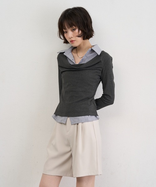 NUJOH(ヌゾ)の「Layered Collar Draped Top / レイヤードカラードレープトップ(シャツ/ブラウス・レディース・グレー/チャコールグレー・FREE)」の4枚目の写真