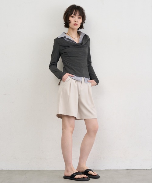 NUJOH(ヌゾ)の「Layered Collar Draped Top / レイヤードカラードレープトップ(シャツ/ブラウス・レディース・グレー/チャコールグレー・FREE)」の8枚目の写真