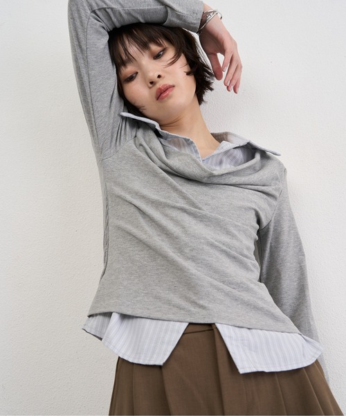 NUJOH(ヌゾ)の「Layered Collar Draped Top / レイヤードカラードレープトップ(シャツ/ブラウス・レディース・グレー/チャコールグレー・FREE)」の20枚目の写真